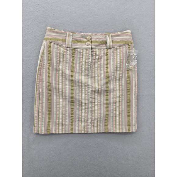 CAbi Dresses & Skirts - Cabi Striped Seersucker Mini Skirt Size 8 Green Pink Cotton Textured Style 309